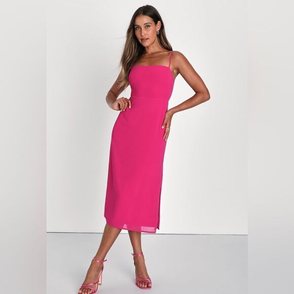 Lulus Dresses & Skirts - Lulus Sweetest Invite Fuchsia Sleeveless Midi Dress‎